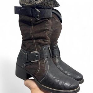 Graceland Faux Fur-Lined Buckle Strap Mid-Calf Boots Size 40